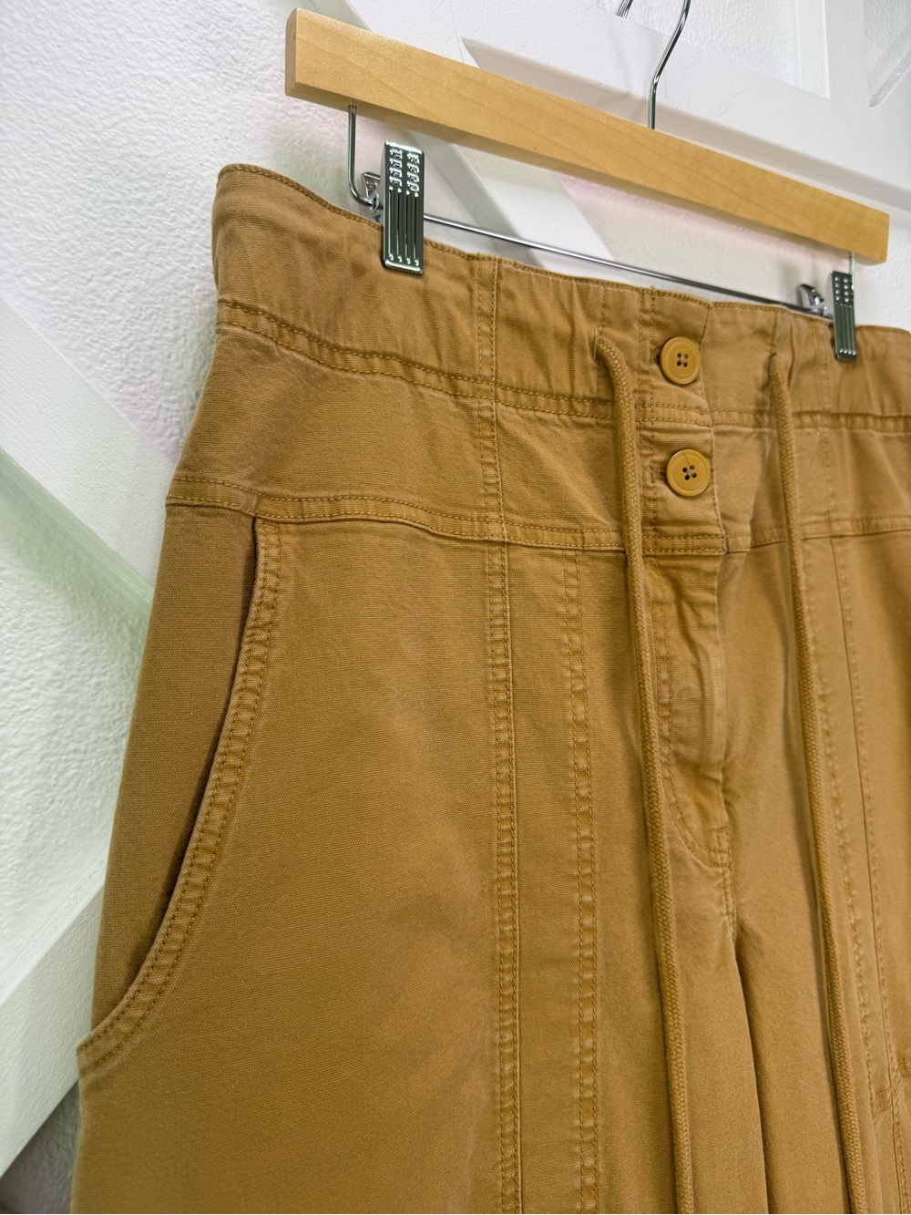 Anthropologie Maeve Utility Wide-Leg Trousers Drawstring Waist Tan Size Large - Picture 4 of 13